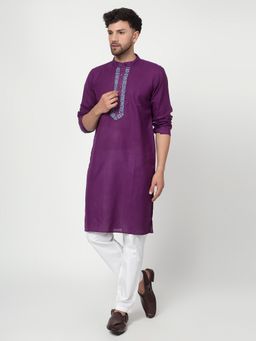 Spring Soul - Men's Purple Band Collar Kurta