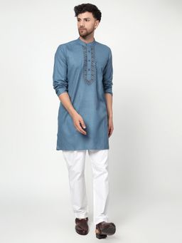Spring Soul - Men's Blue Band Collar Kurta