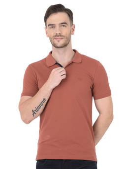 WOODLAND - Men Rust Cotton Polo T-shirt