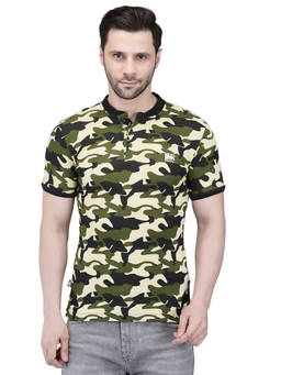 WOODLAND - Men Camouflage Olive Cotton T-shirt