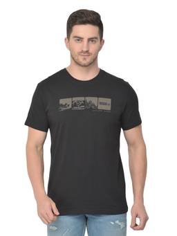 WOODLAND - Men Black Cotton Graphic Printed T-shirt