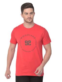 WOODLAND - Men Red Cotton Typography T-shirt