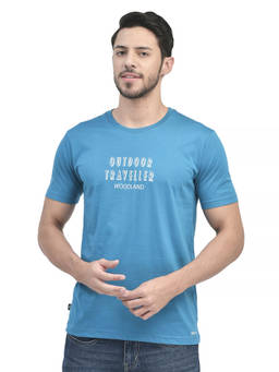 WOODLAND - Men Blue Cotton Typography T-shirt