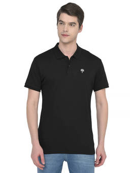 WOODLAND - Men Black Cotton Solid Polo T-shirt