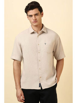 Allen Solly - Men Beige Textured Half Sleeves Casual Shirt