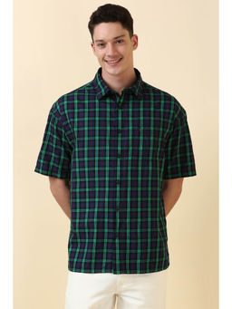 Allen Solly - Men Navy Blue Check Half Sleeves Casual Shirt