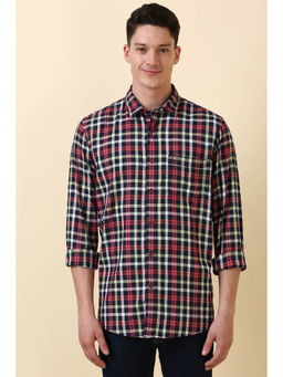 Allen Solly - Men Navy Blue Check Full Sleeves Casual Shirt