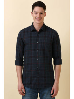 Allen Solly - Men Navy Blue Check Full Sleeves Casual Shirt