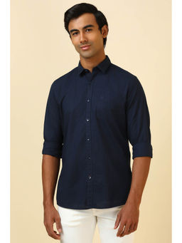 Allen Solly - Men Navy Blue Textured Full Sleeves Casual Shirt
