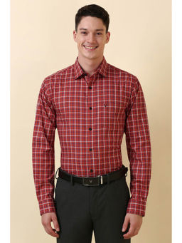 Allen Solly - Men Red Check Full Sleeves Formal Shirt
