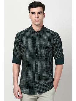 Peter England - Men Green Slim Fit Print Full Sleeves Casual Shirt