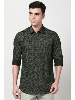 Peter England - Men Green Slim Fit Print Full Sleeves Casual Shirt