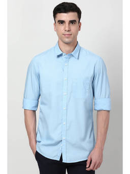 Peter England - Men Light Blue Slim Fit Print Full Sleeves Casual Shirt
