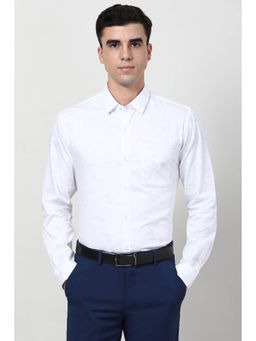 Peter England - Men White Slim Fit Floral Full Sleeves Formal Shirt