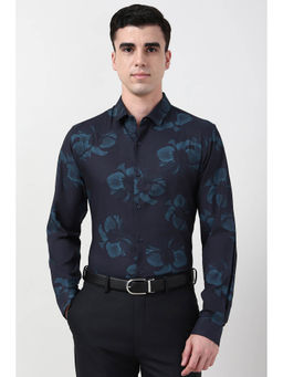 Peter England - Men Navy Blue Slim Fit Full Sleeves Formal Shirt