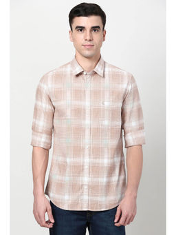 Peter England - Men Beige Slim Fit Check Full Sleeves Casual Shirt