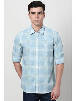 Peter England - Men Light Blue Slim Fit Check Full Sleeves Casual Shirt