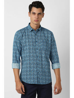 Van Heusen - Men Blue Print Full Sleeves Party Casual Shirt