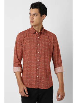 Van Heusen - Men Red Print Full Sleeves Party Casual Shirt