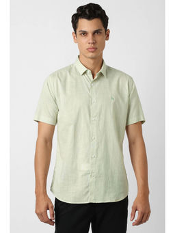 Van Heusen - Men Green Textured Half Sleeves Party Casual Shirt