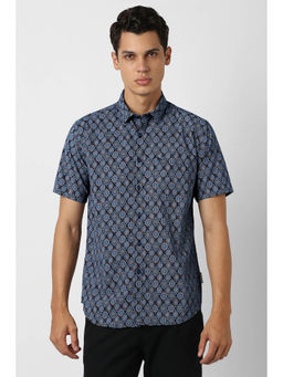 Van Heusen - Men Blue Printed Half Sleeves Party Casual Shirt