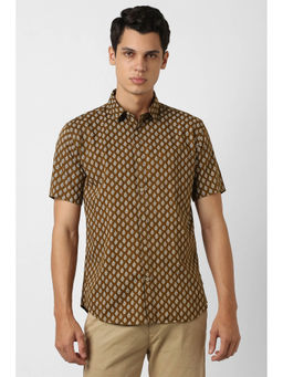 Van Heusen - Men Brown Print Half Sleeves Party Casual Shirt