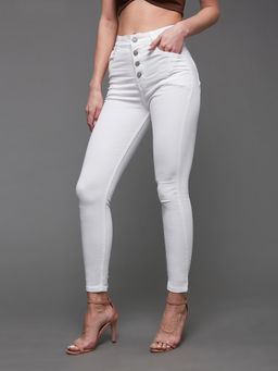 Miss Chase - Women's White Skinny Fit High Rise Clean Look Stretchable Bleached Denim Jeans
