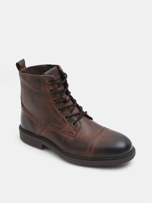Jack & Jones Dark Brown Leather Casual Boots
