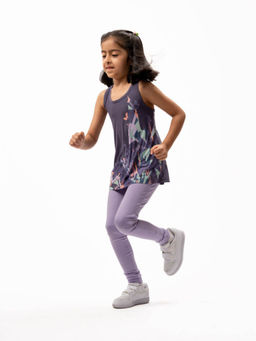 UMILDO - Active Girl's Polyester Relaxed Fit Deep Round Neck Printed Tank Purple