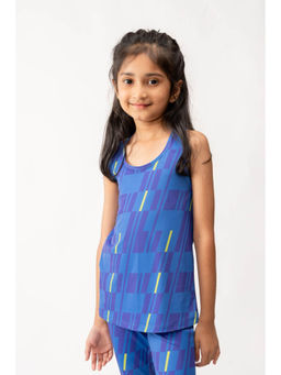UMILDO - Active Girl's Polyester Relaxed Fit Deep Round Neck Printed Tank Blue