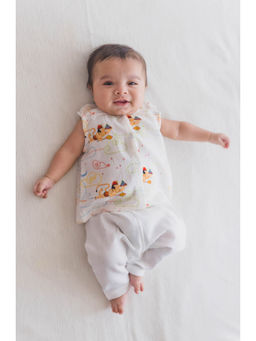 TIBER TABER - Unisex Hanuman Blessings Jhabla with Two Pants- White (Set of 3)