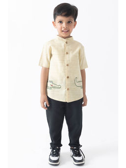 TIBER TABER - Boys Croc ‘N’ Roll Shirt- Beige
