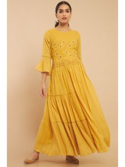Soch - Women Mustard Embroidered Kurta