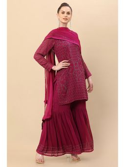 Soch - Women Purple Georgette Embroidered Suit (Set of 3)