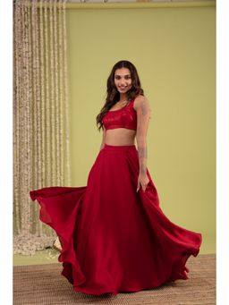 Gajra Gang - Pataka Red Crop Top And Skirt (Set of 2)