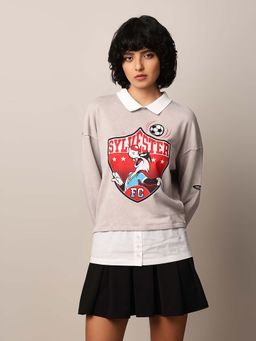 ONLY - Grey Printed Shirt-Insert Sweatshirt
