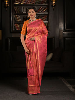 EXCLUSIVA - Pink Soft Woven Banarasi Saree with Unstitched Blouse