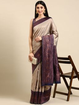 VAIRAGEE - Beige Banarasi Silk Woven Two Colour Saree with Unstitched Blouse
