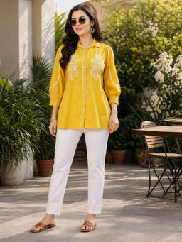 Nayam by lakshita - Yellow Embroidered Longline Tunic