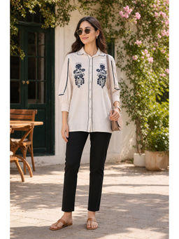 Nayam by lakshita - Nayam White Blue Button-Down Embroidered Shirt