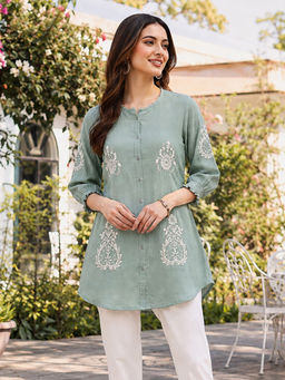 Nayam by lakshita - Embroidered Above Knee Cotton Tunic for Women