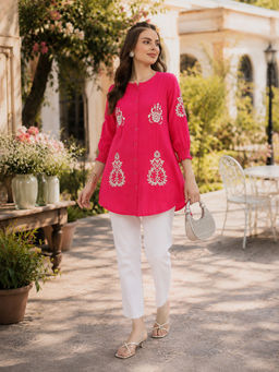 Nayam by lakshita - Embroidered Above Knee Cotton Tunic for Women
