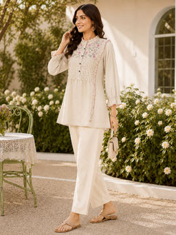 Nayam by lakshita - Floral Embroidered Puff Sleeves Tunic