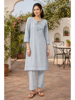 Nayam by lakshita - Blue Floral Embroidered Straight Kurta with Palazzo For Women