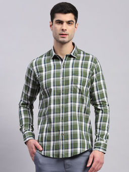 Monte Carlo - Mens Olive Checkered Collared Full Sleeve Casual Shirt
