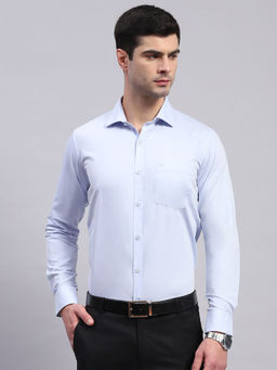 Monte Carlo - Mens Blue Solid Collared Full Sleeve Casual Shirt