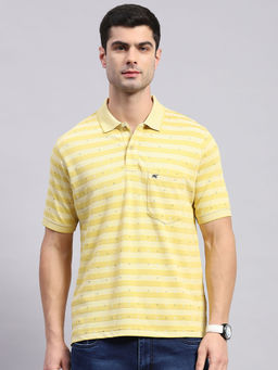 Monte Carlo - Mens Yellow Printed Polo Collar Half Sleeve Regular Fit T-Shirt