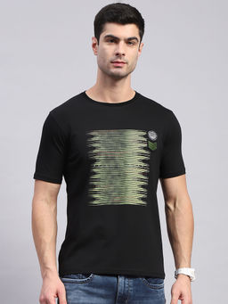 Monte Carlo - Mens Black Printed Round Neck Half Sleeve Regular Fit T-Shirt