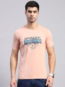 Monte Carlo - Mens Peach Printed Round Neck Half Sleeve Regular Fit T-Shirt