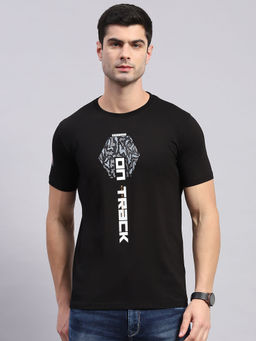 Monte Carlo - Mens Black Printed Round Neck Half Sleeve Regular Fit T-Shirt